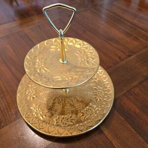STANGL Gold Two-Tier Tidbit Serving Tray Gold‎ Tone